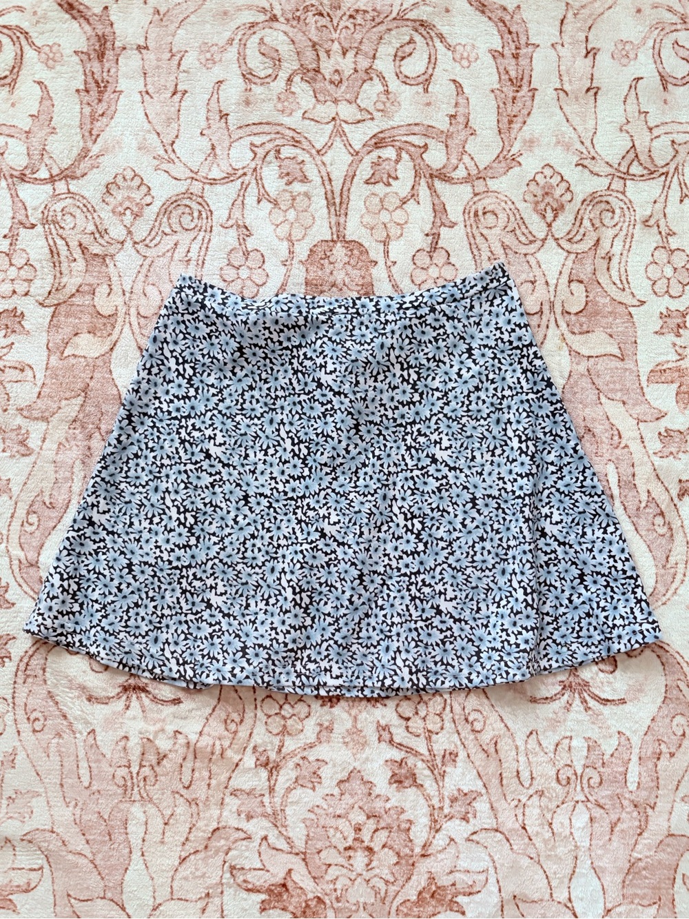 Floral A-Line Mini Skirt - Black & White